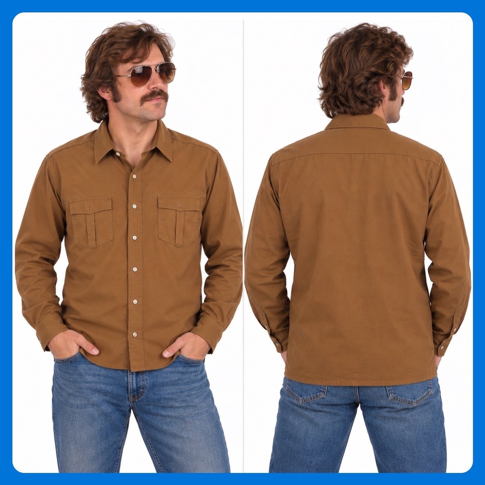 JCPenney The Men's Shop Shirt Men Medium Brown Polyester Button Up Disco VTG 70s